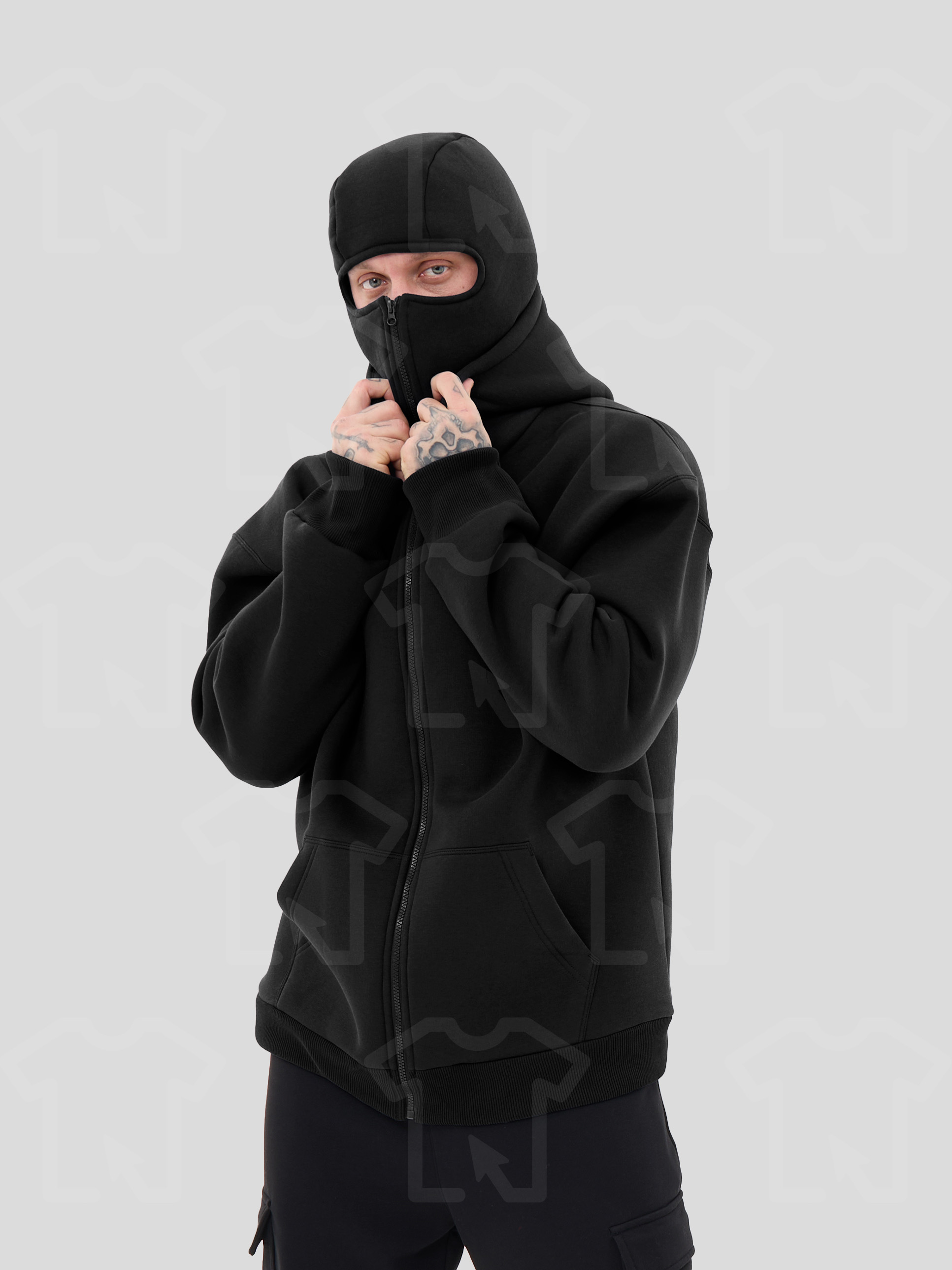 Худи Oversize BALACLAVA ZIP (на молнии) Премиум с начесом, цвет: черный